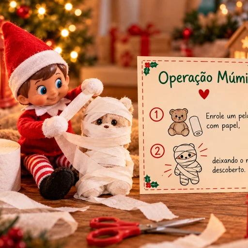 Exemplo de brincadeira com duende e cartão Operação Múmia