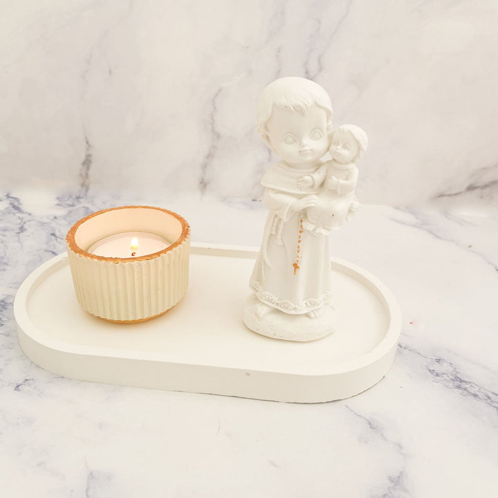 Estatueta Elegante com base e vela | Santo António - Cutxi Cutxi - Presentes Personalizados