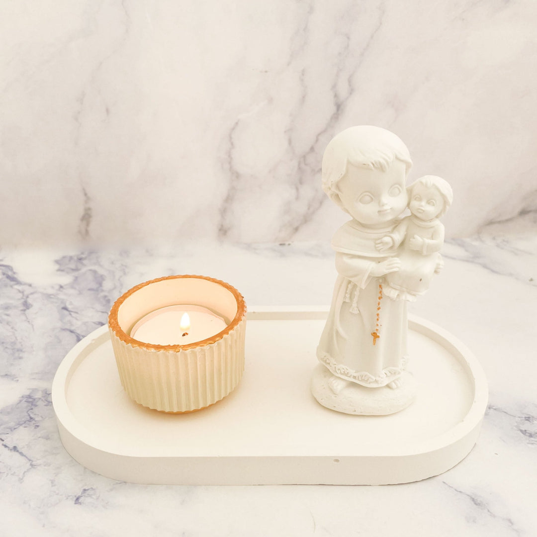 Estatueta Elegante com base e vela | Santo António - Cutxi Cutxi - Presentes Personalizados