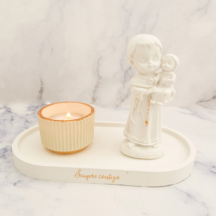 Estatueta Elegante com base e vela | Santo António