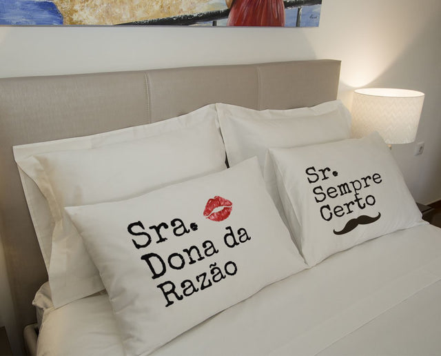 Fronha para almofadas Sr. Sempre Certo e Sr.ª Dona da Razão - Presente Namorados