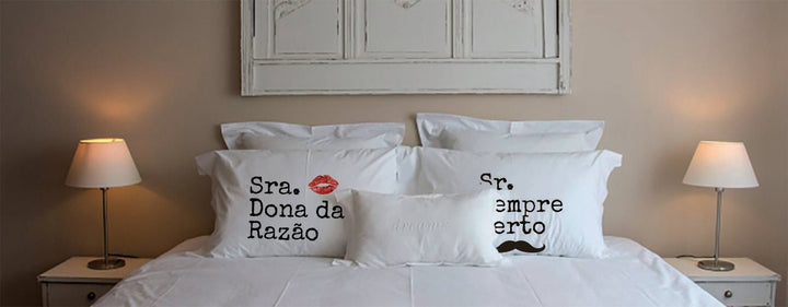 Fronha para almofadas Sr. Sempre Certo e Sr.ª Dona da Razão - Presente Namorados - Cutxi Cutxi - Presentes Personalizados