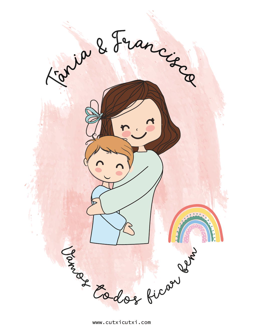 Ilustração personalizada Família ABRAÇO - Cutxi Cutxi - Presentes Personalizados