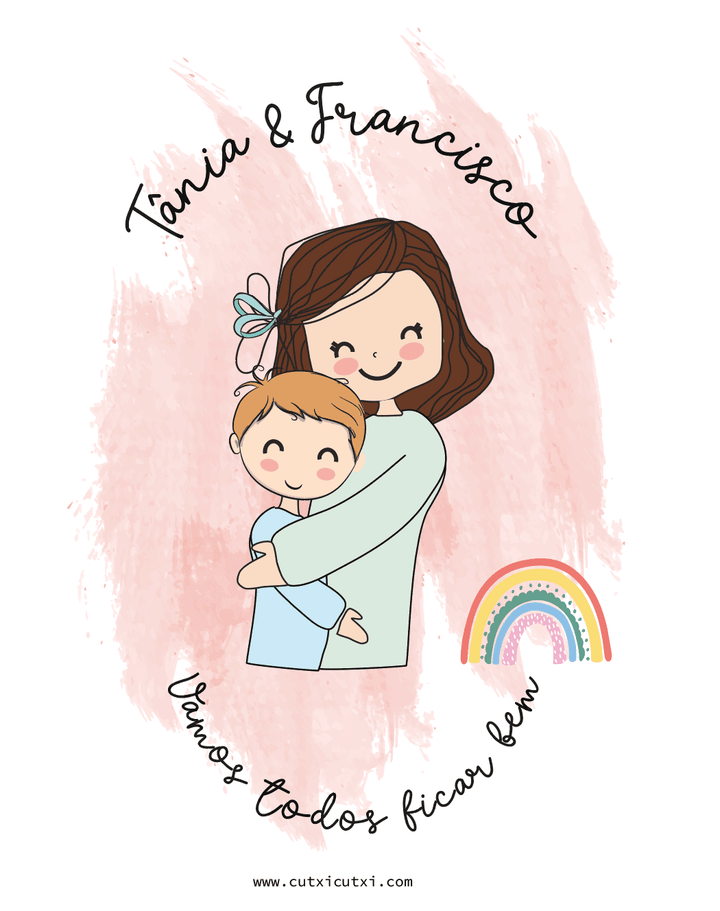 Ilustração personalizada Família ABRAÇO - Cutxi Cutxi - Presentes Personalizados