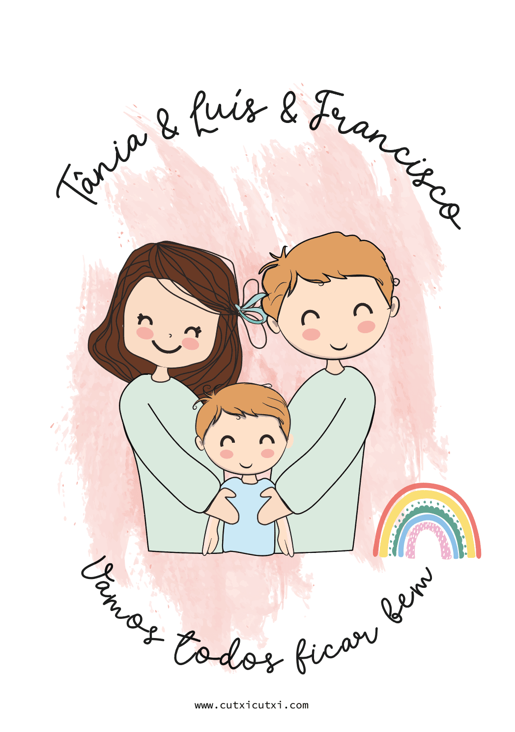 Ilustração personalizada Família ABRAÇO - Cutxi Cutxi - Presentes Personalizados