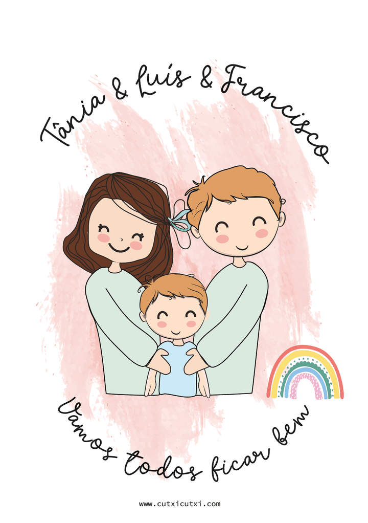 Ilustração personalizada Família ABRAÇO - Cutxi Cutxi - Presentes Personalizados