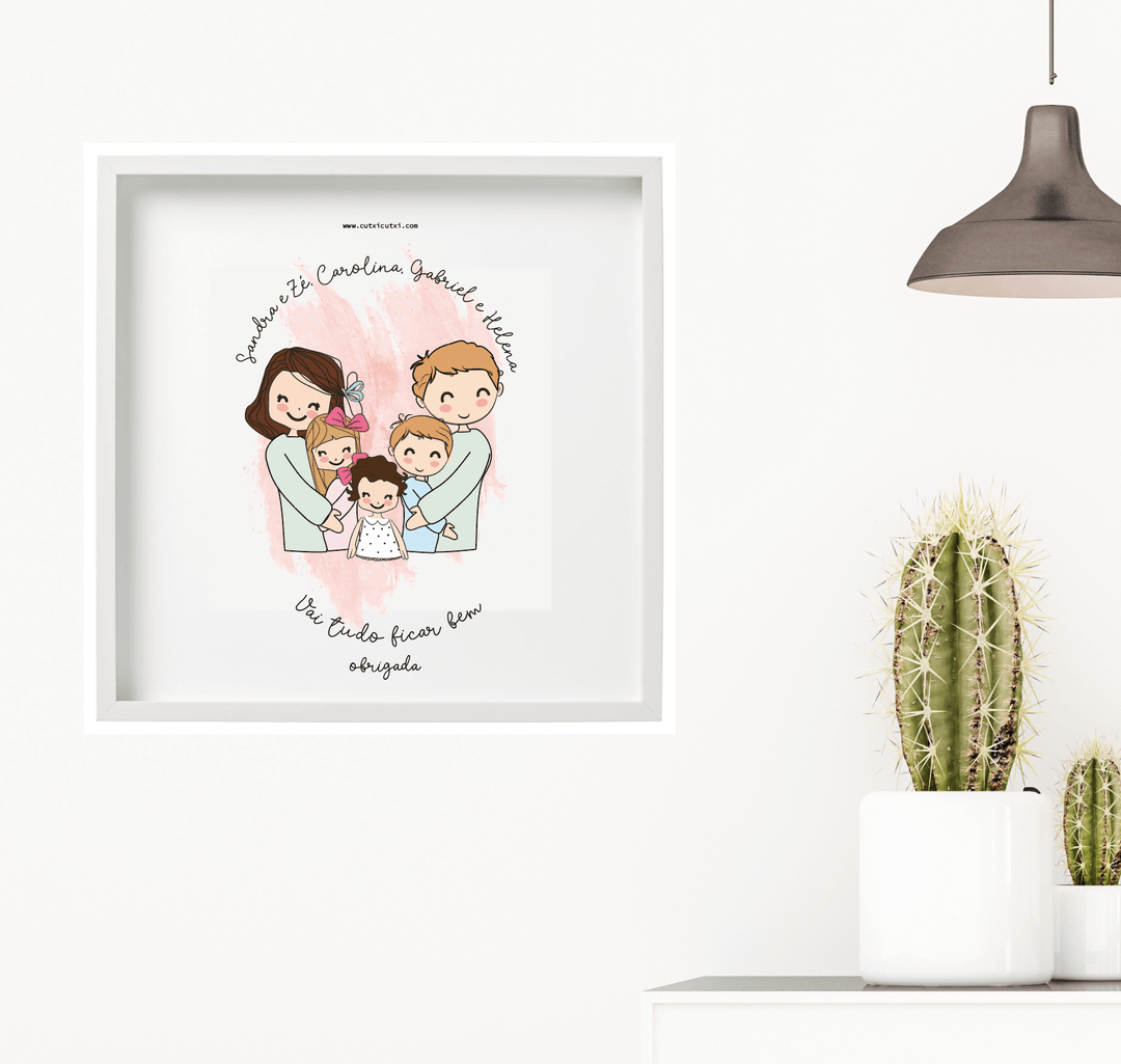 Ilustração personalizada Família ABRAÇO - Cutxi Cutxi - Presentes Personalizados