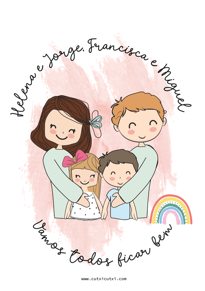 Ilustração personalizada Família ABRAÇO - Cutxi Cutxi - Presentes Personalizados