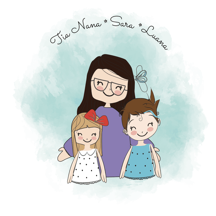 Ilustração personalizada Família ABRAÇO - Cutxi Cutxi - Presentes Personalizados