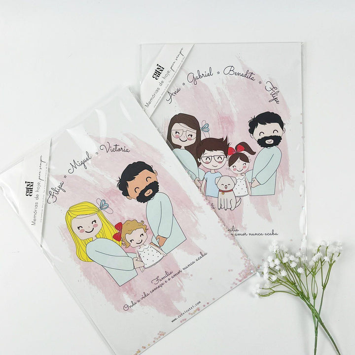 Ilustração personalizada Família ABRAÇO - Cutxi Cutxi - Presentes Personalizados