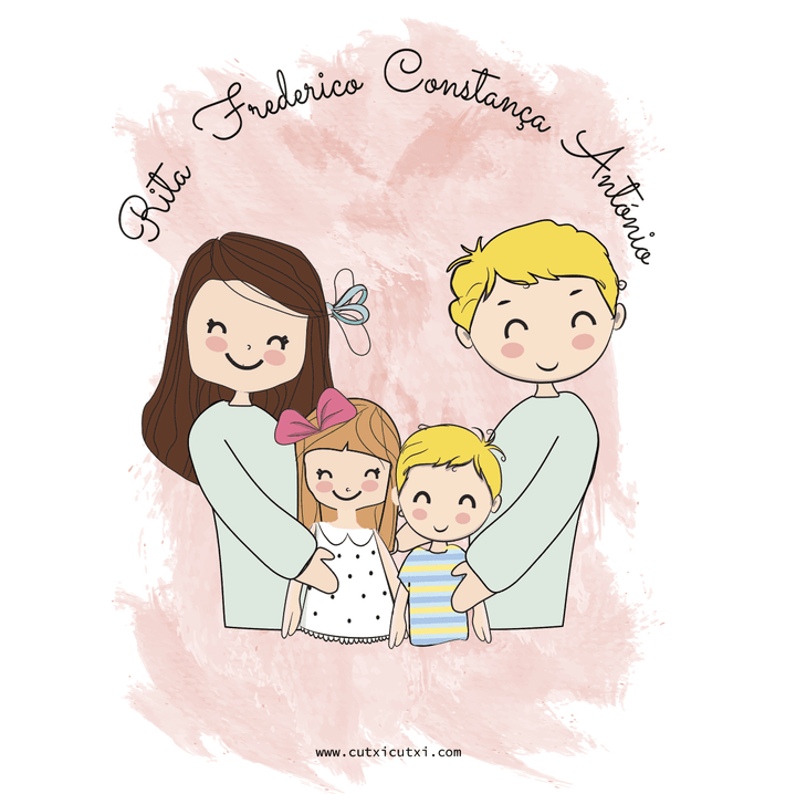 Ilustração personalizada Família ABRAÇO - Cutxi Cutxi - Presentes Personalizados