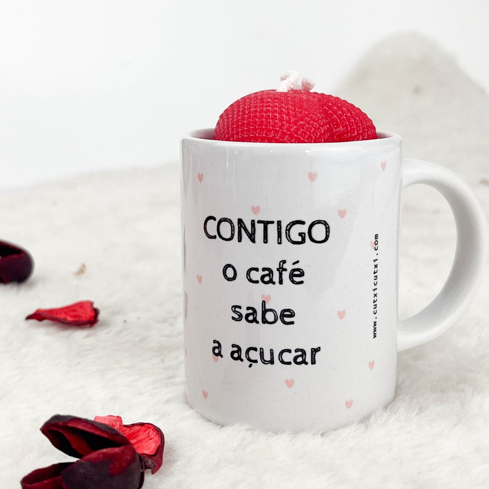 Kit amoroso Chávena de Café + vela coração | Dia dos Namorados - Cutxi Cutxi - Presentes Personalizados