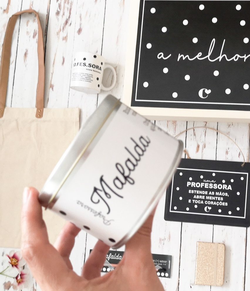 KIT Lata personalizada + Porta - Chaves - Tema Black&White - Cutxi Cutxi - Presentes Personalizados