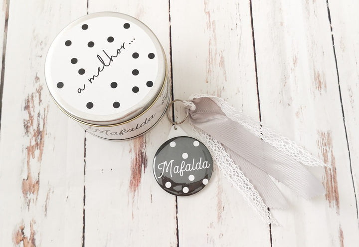 KIT Lata personalizada + Porta - Chaves - Tema Black&amp;White - Cutxi Cutxi - Presentes Personalizados
