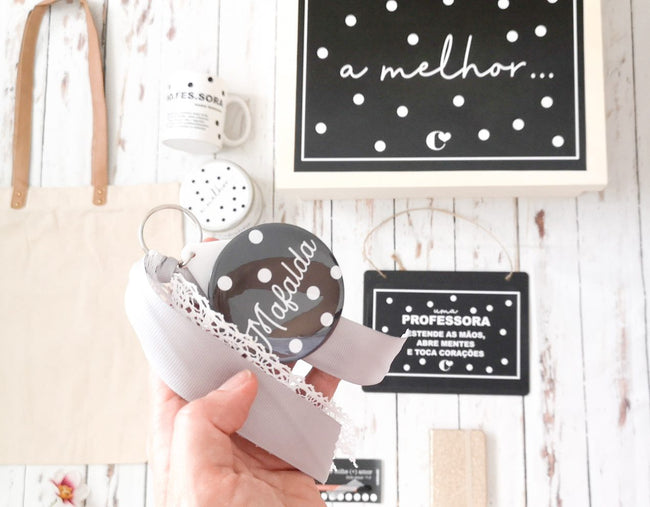 KIT Lata personalizada + Porta - Chaves - Tema Black&White - Cutxi Cutxi - Presentes Personalizados