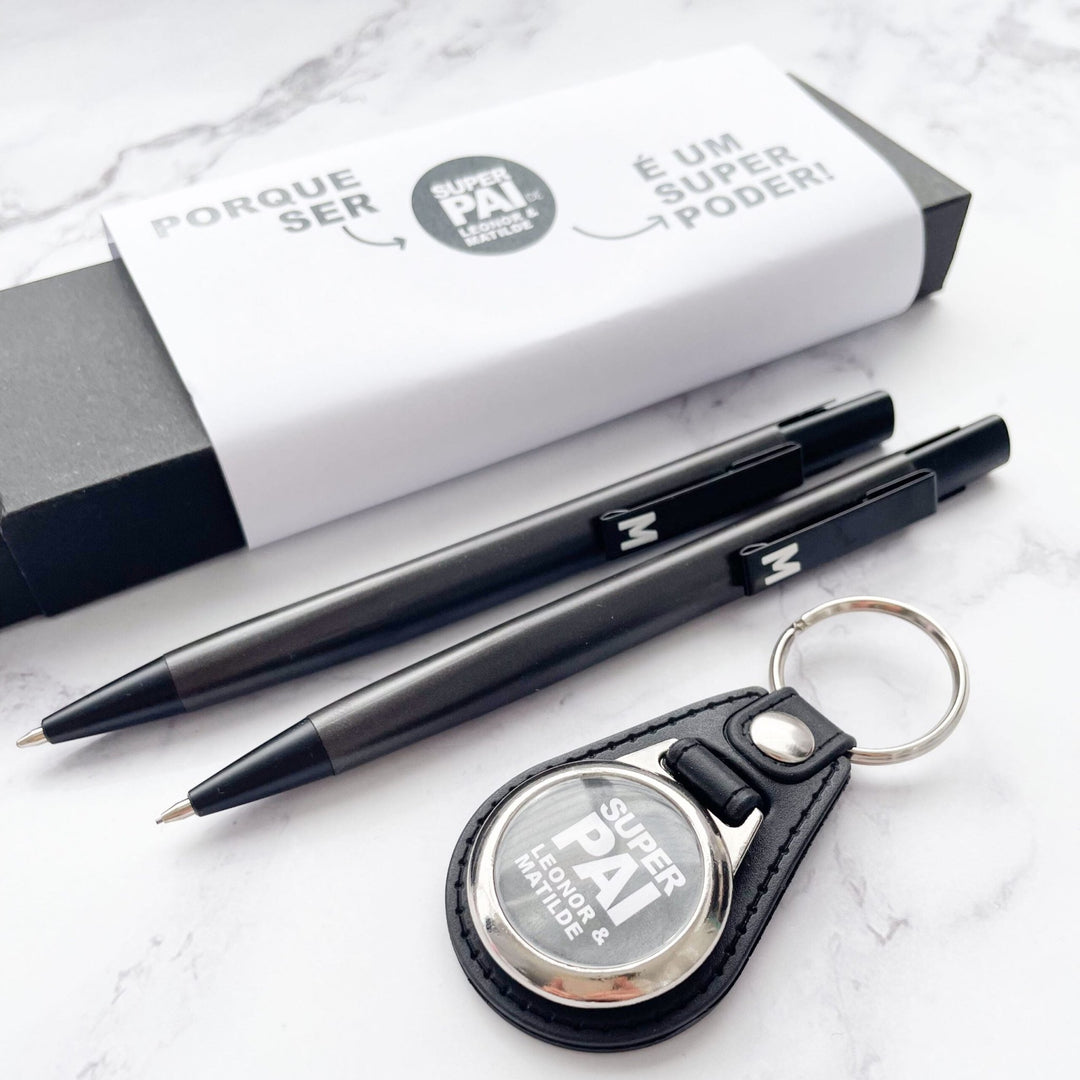 Kit Presente para Pai – Caneta, Lapiseira e Porta - Chaves Personalizado - Cutxi Cutxi - Presentes Personalizados