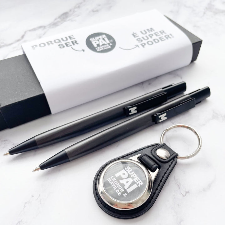 Kit Presente para Pai – Caneta, Lapiseira e Porta - Chaves Personalizado - Cutxi Cutxi - Presentes Personalizados