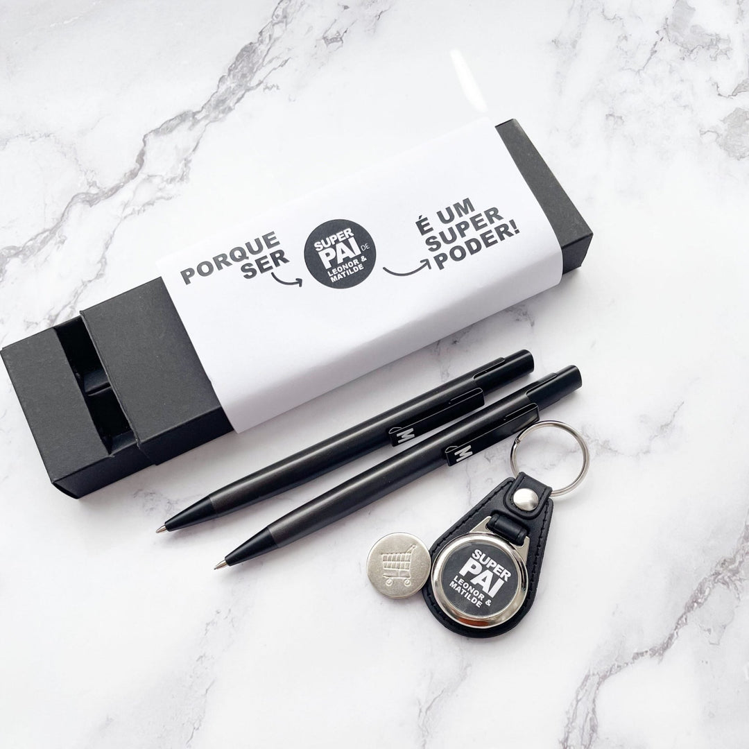 Kit Presente para Pai – Caneta, Lapiseira e Porta - Chaves Personalizado - Cutxi Cutxi - Presentes Personalizados