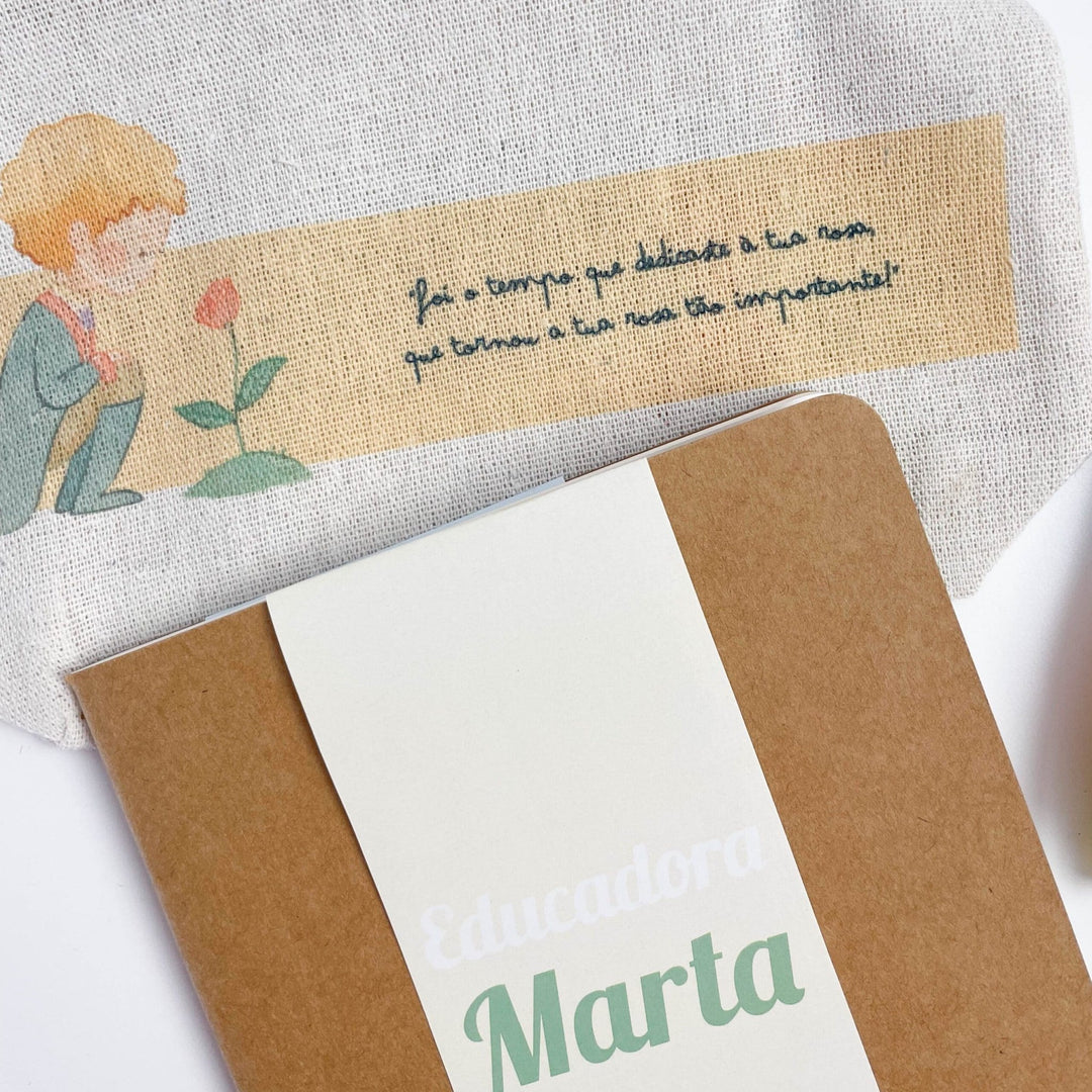 Kit Principezinho Bolsa Caderno e Canetas coloridas | Presente Educadora/Professora - Cutxi Cutxi - Presentes Personalizados