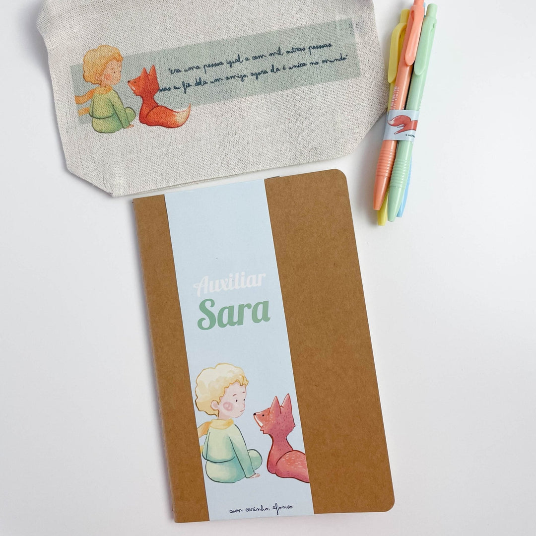 Kit Principezinho Bolsa Caderno e Canetas coloridas | Presente Educadora/Professora - Cutxi Cutxi - Presentes Personalizados