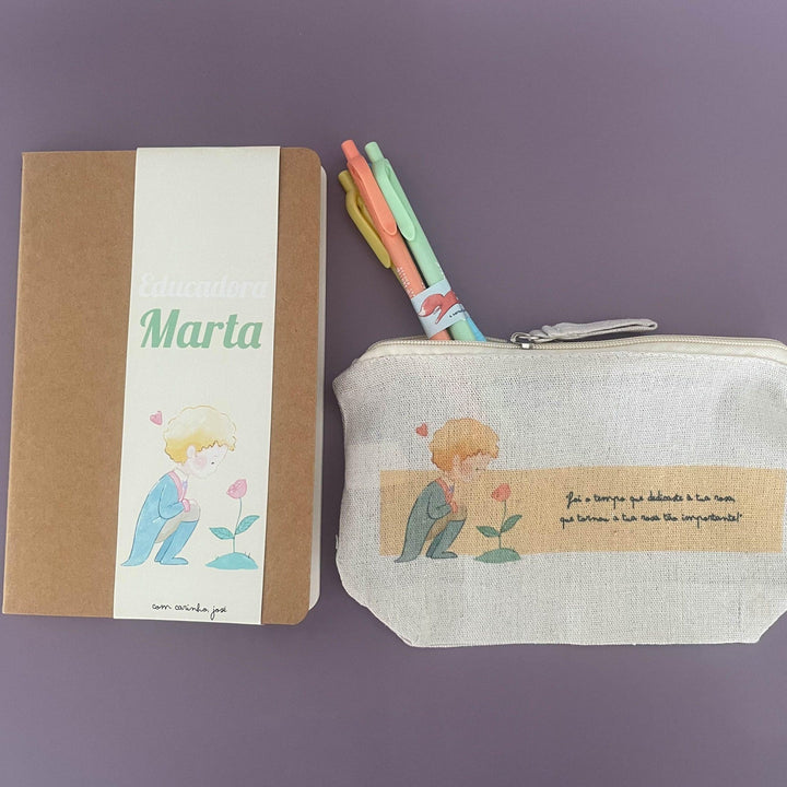 Kit Principezinho Bolsa Caderno e Canetas coloridas | Presente Educadora/Professora - Cutxi Cutxi - Presentes Personalizados