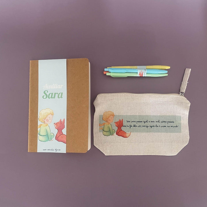 Kit Principezinho Bolsa Caderno e Canetas coloridas | Presente Educadora/Professora - Cutxi Cutxi - Presentes Personalizados