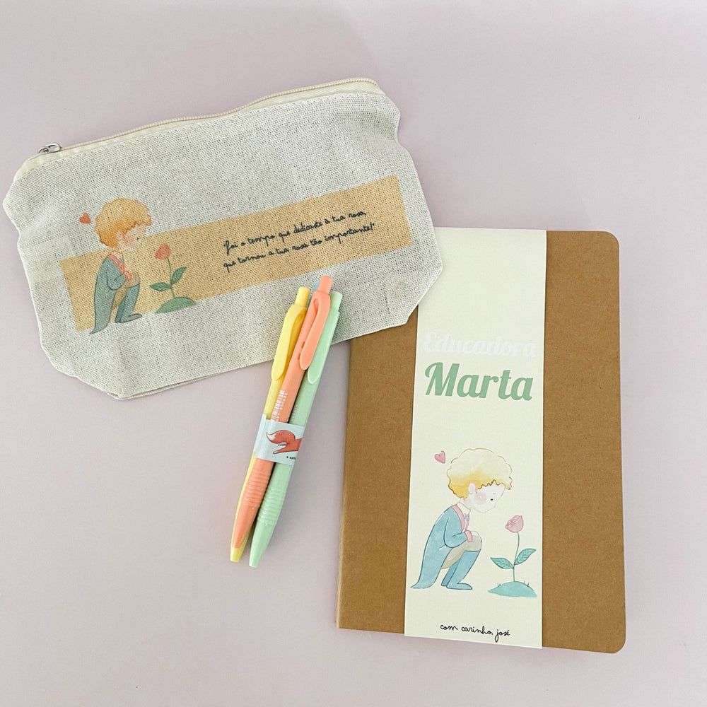 Kit Principezinho Bolsa Caderno e Canetas coloridas | Presente Educadora/Professora - Cutxi Cutxi - Presentes Personalizados