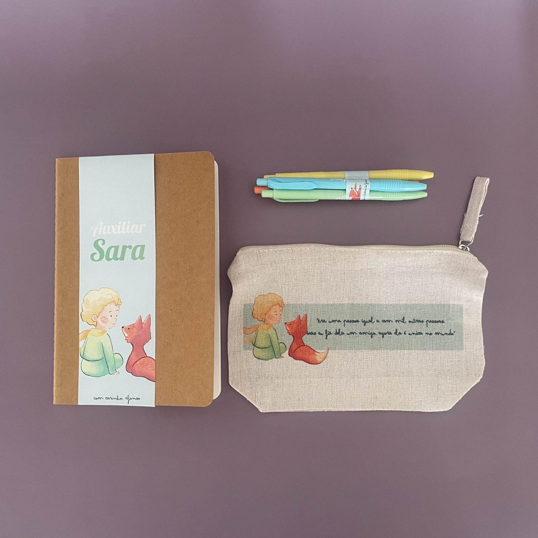 Kit Principezinho Bolsa Caderno e Canetas coloridas | Presente Educadora/Professora - Cutxi Cutxi - Presentes Personalizados