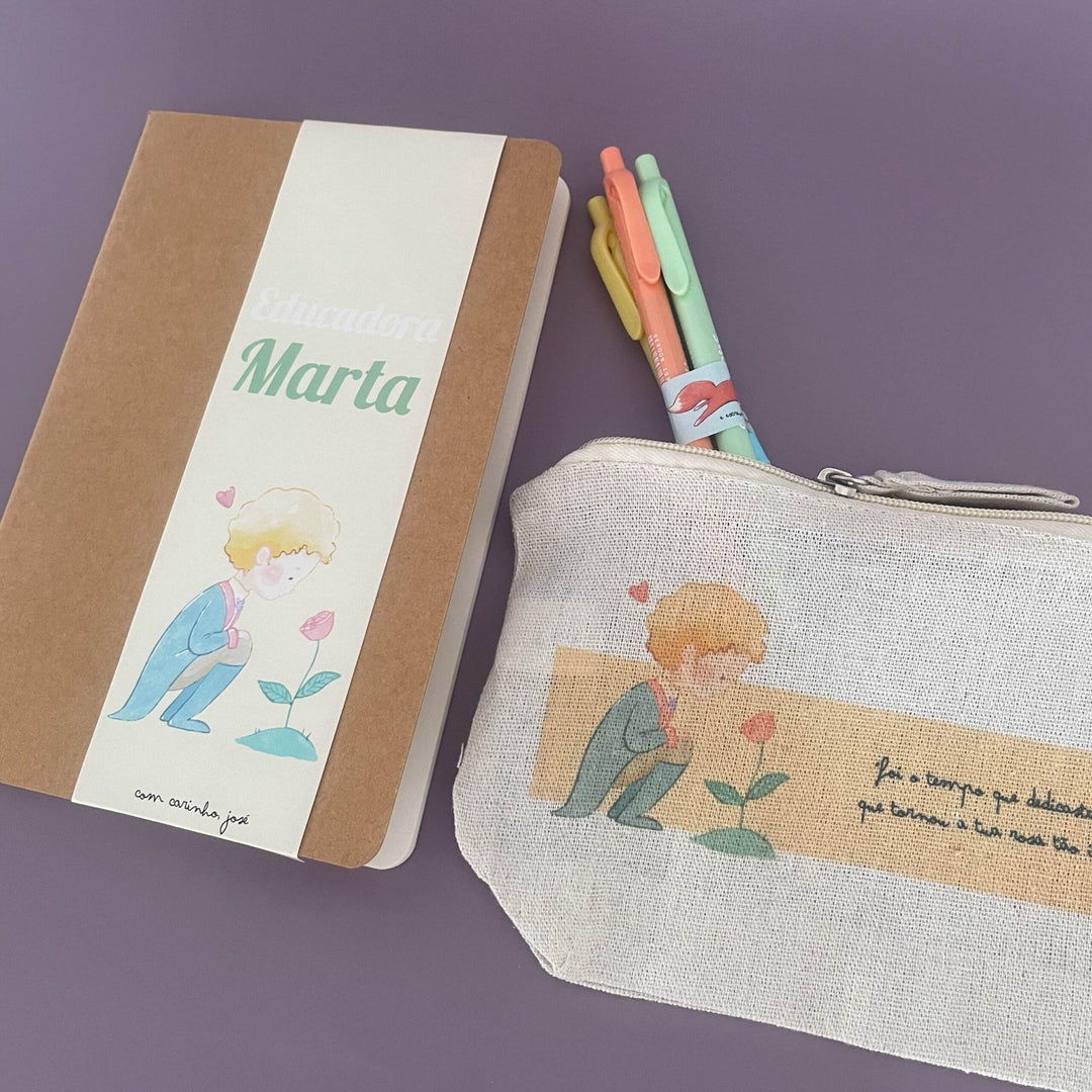 Kit Principezinho Bolsa Caderno e Canetas coloridas | Presente Educadora/Professora - Cutxi Cutxi - Presentes Personalizados