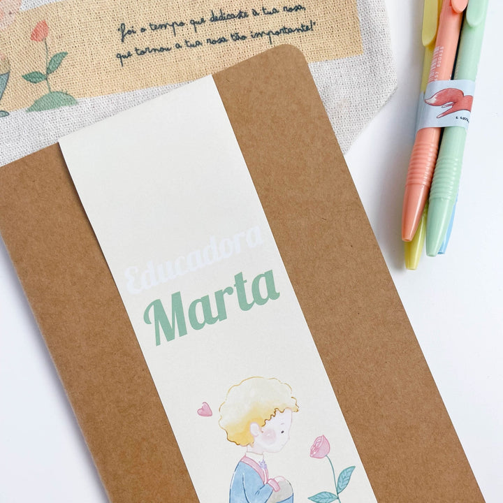 Kit Principezinho Bolsa Caderno e Canetas coloridas | Presente Educadora/Professora - Cutxi Cutxi - Presentes Personalizados