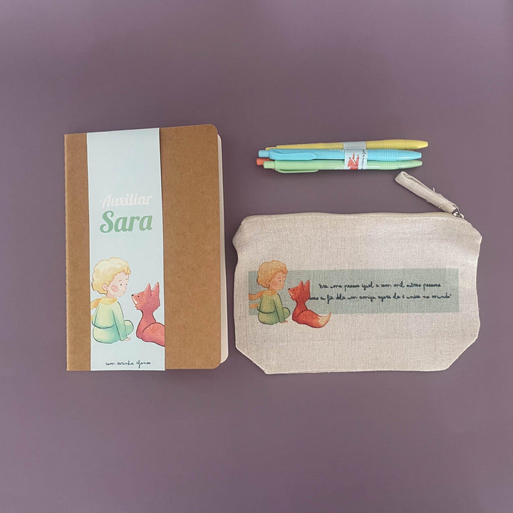 Kit Principezinho Bolsa Caderno e Canetas coloridas (Sugestão Presente Educadora/Professora)