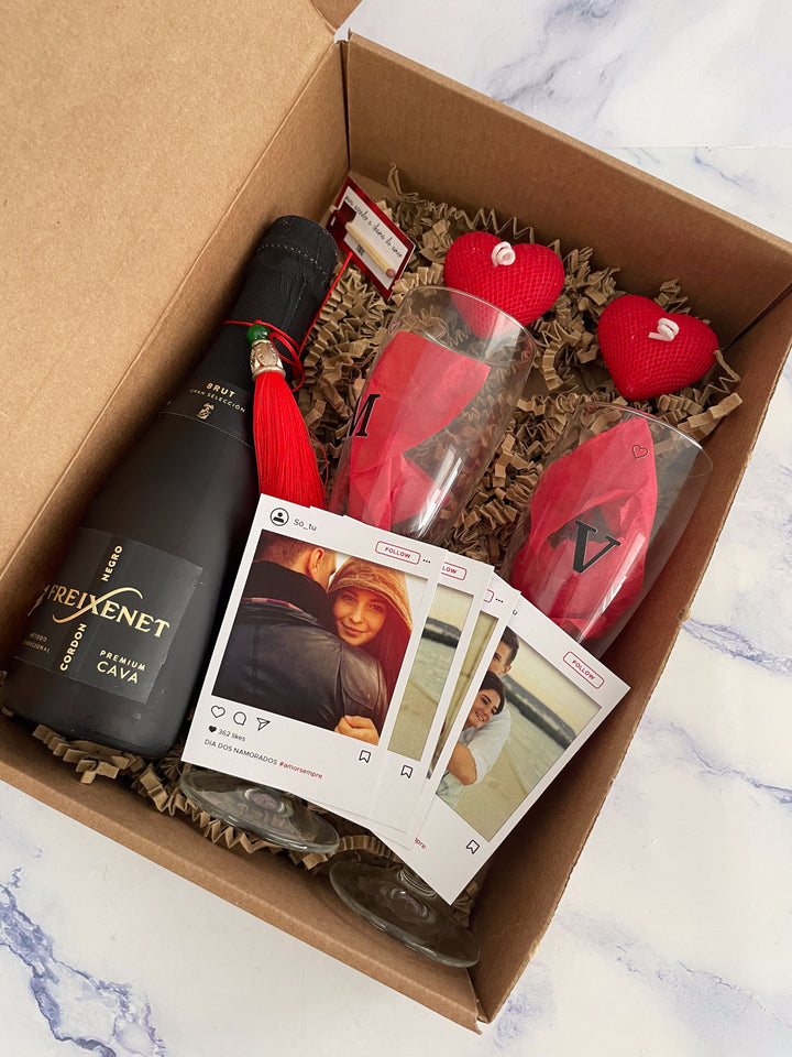 Caixa Romance Premium — Um Brinde à Nossa História ❤️🥂 | Namorados