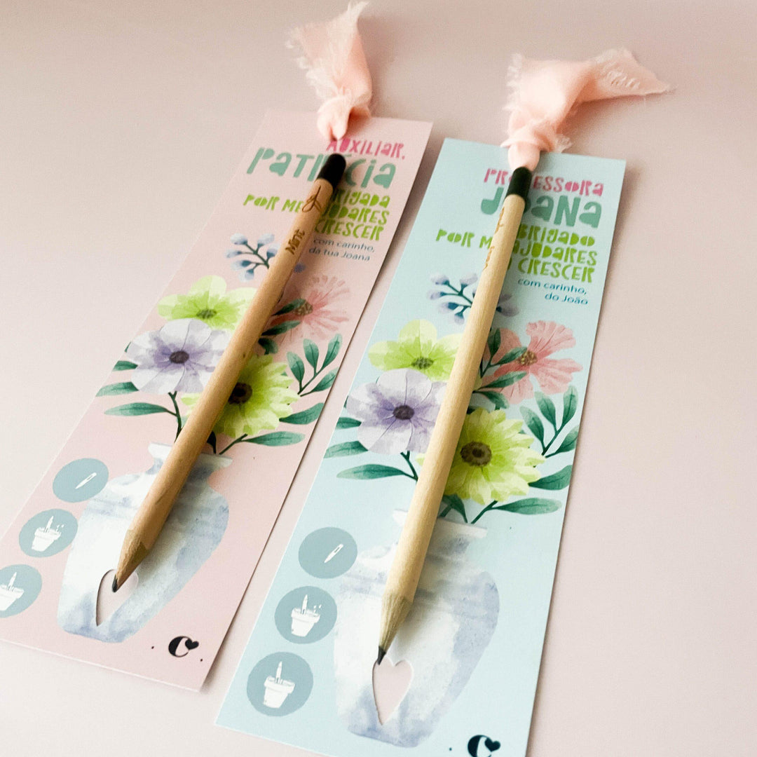 Lápis sementes com marcador de livro coleção FLOR