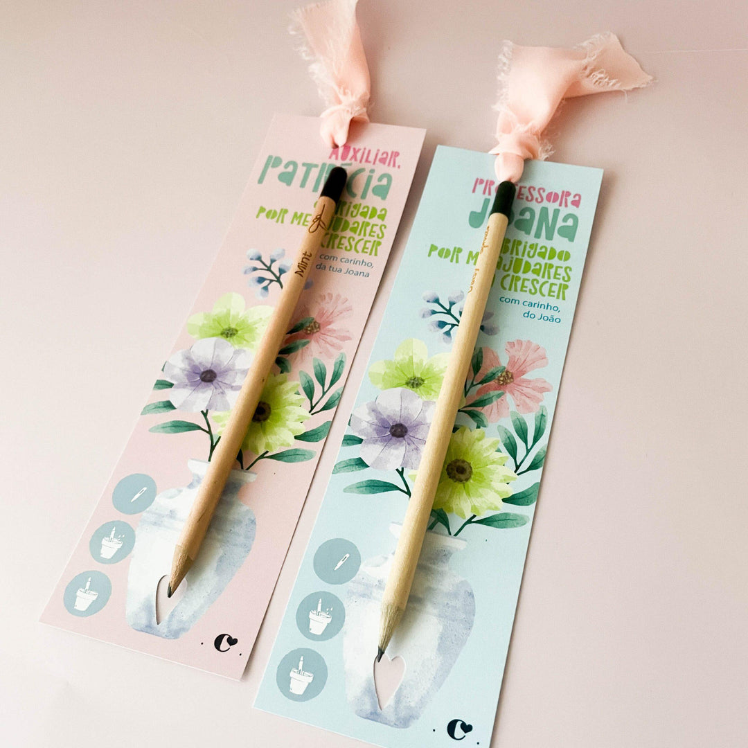 Lápis sementes com marcador de livro coleção FLOR