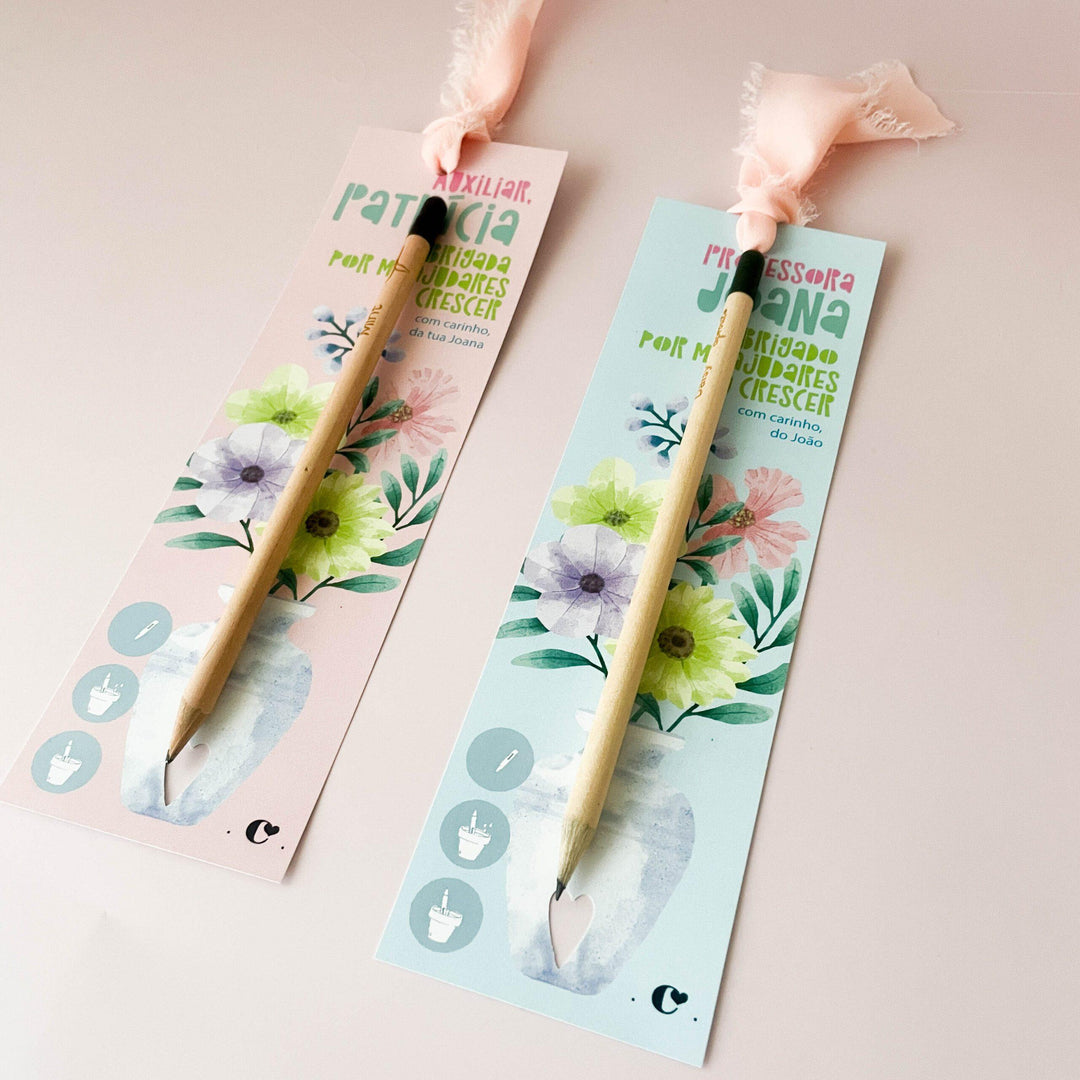 Lápis sementes com marcador de livro coleção FLOR