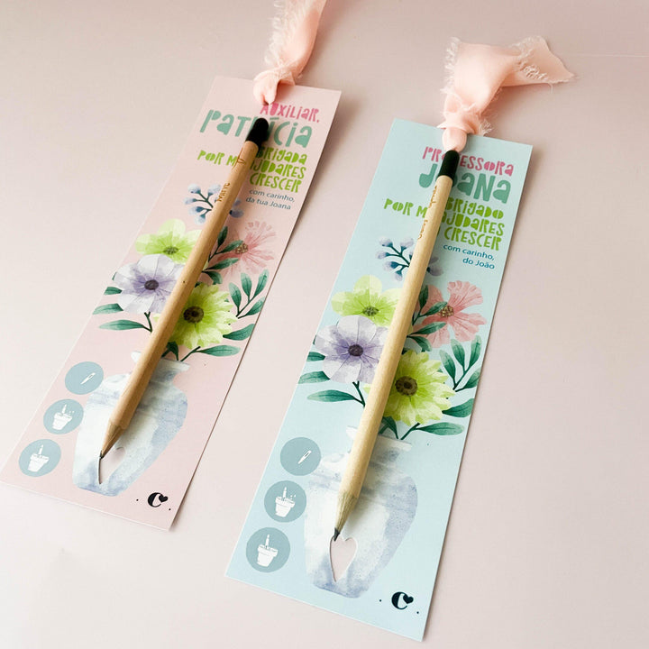 Lápis sementes com marcador de livro coleção FLOR