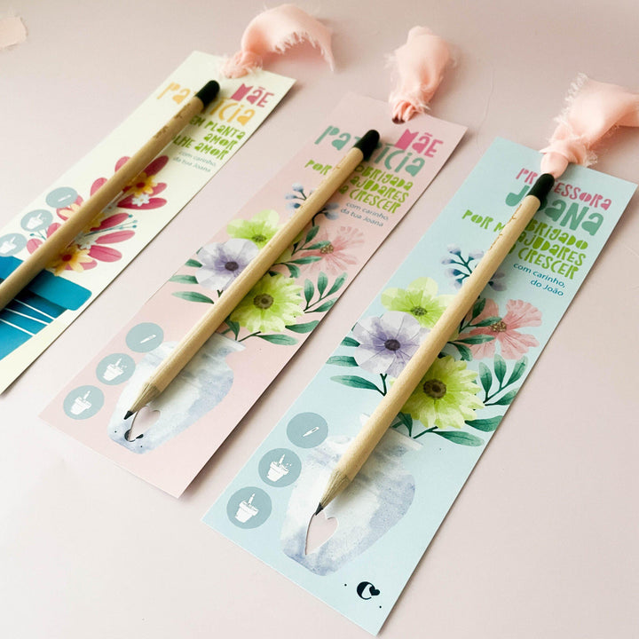 Lápis sementes com marcador de livro coleção FLOR