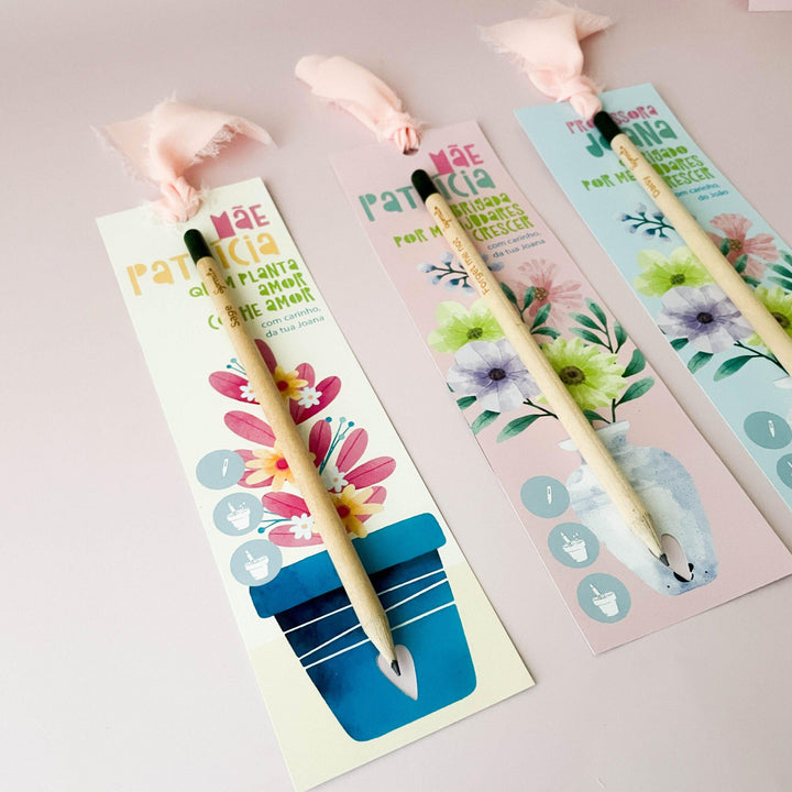 Lápis sementes com marcador de livro coleção FLOR