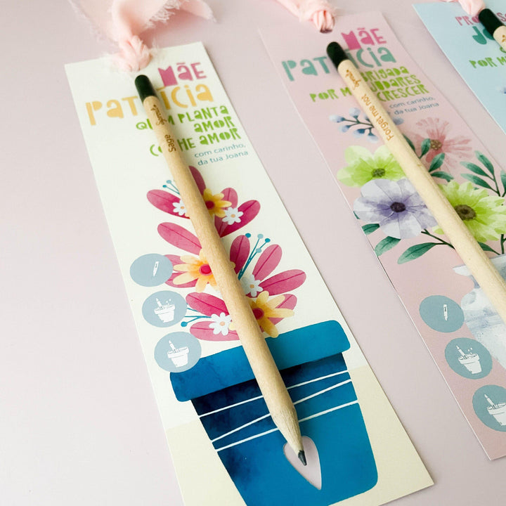 Lápis sementes com marcador de livro coleção FLOR