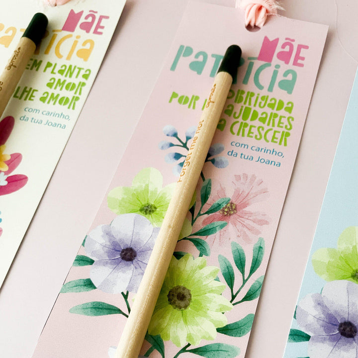 Lápis sementes com marcador de livro coleção FLOR