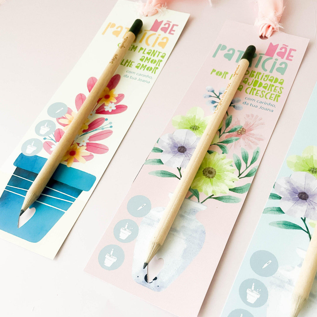 Lápis sementes com marcador de livro coleção FLOR