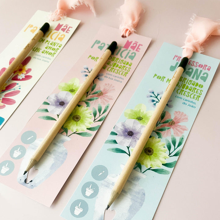 Lápis sementes com marcador de livro coleção FLOR
