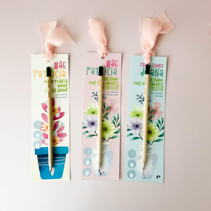 Lápis sementes com marcador de livro coleção FLOR