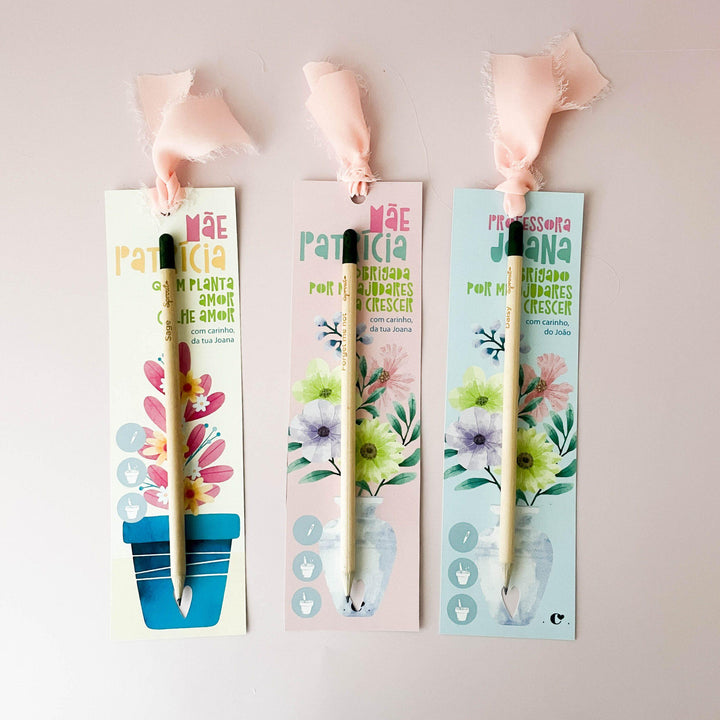 Lápis sementes com marcador de livro coleção FLOR