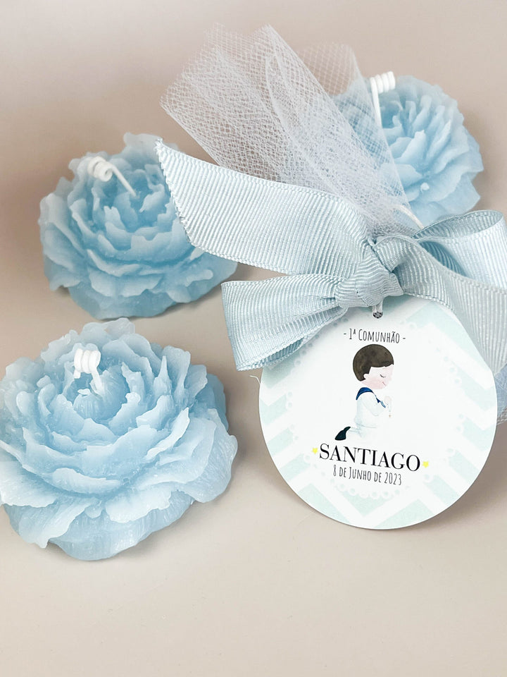 Vela Peónia personalizada para Lembrança Primeira Comunhão