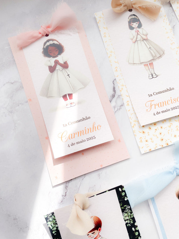Pagelas Santinhos Premium – Lembranças Artesanais da Primeira Comunhão ✨