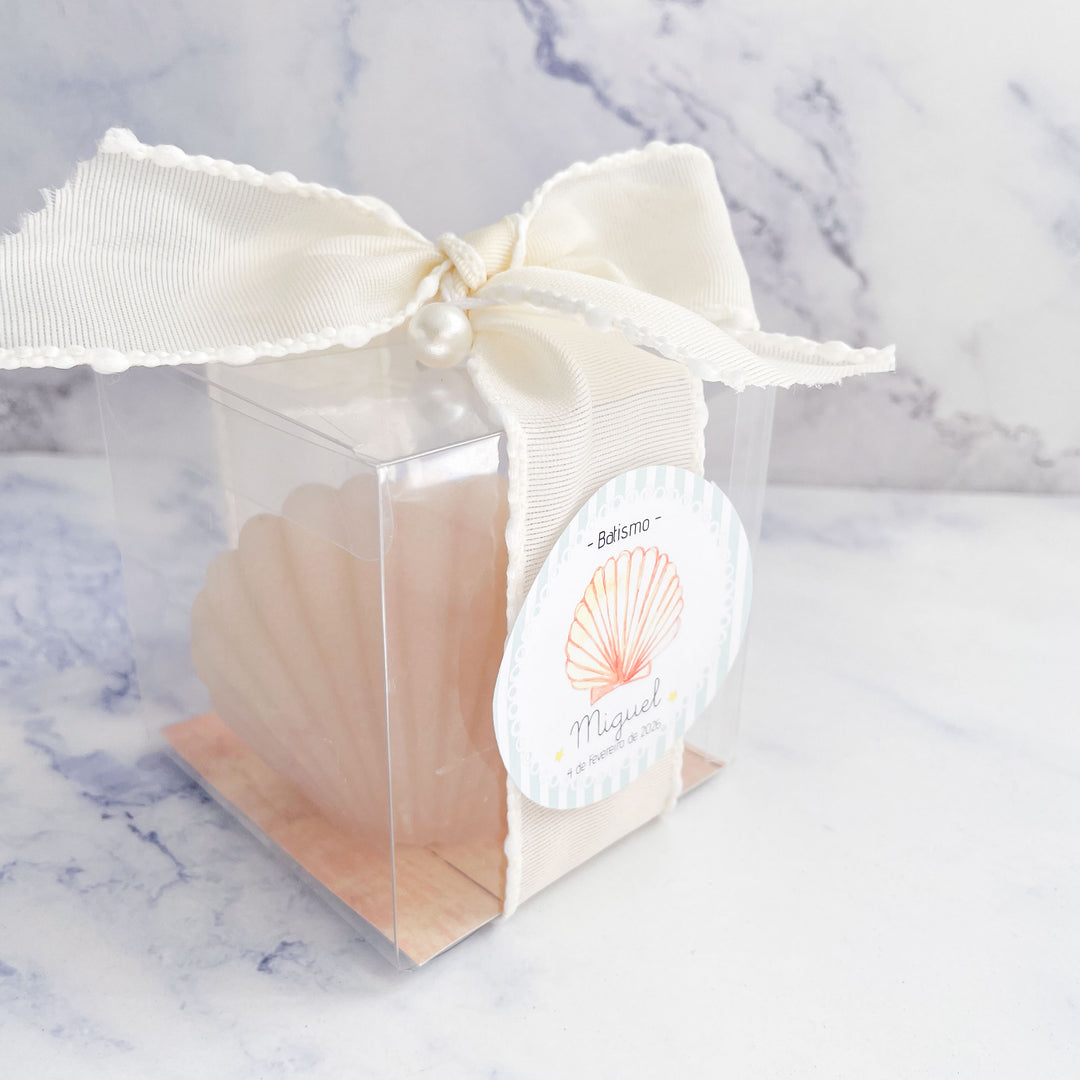 Vela Concha com Caixa Transparente – Lembrança de Batizado