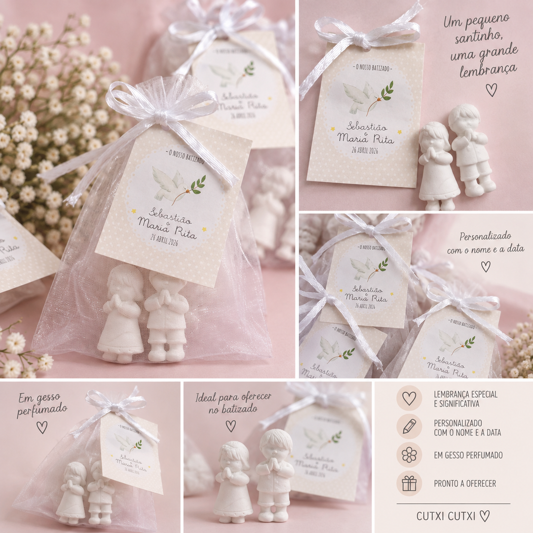 Plaster Holy Figurines for Siblings | First Communion and Profession of Faith Keepsake