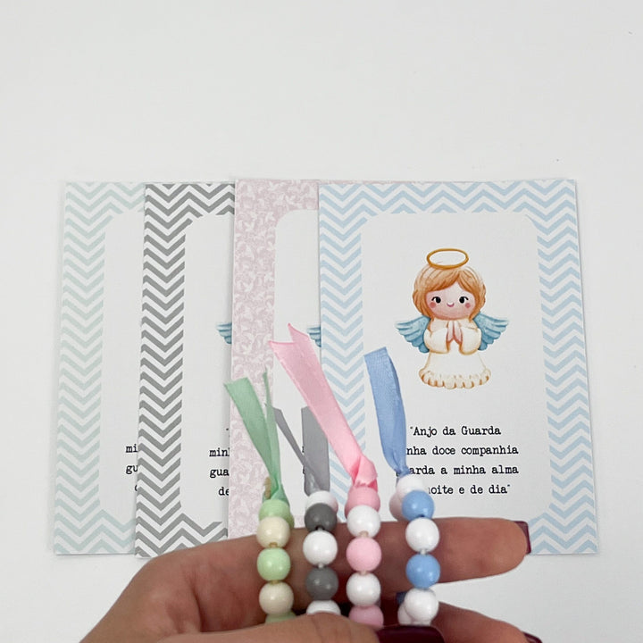Mini Terço Dezena com Pagela Anjinho - Lembrança Batizado