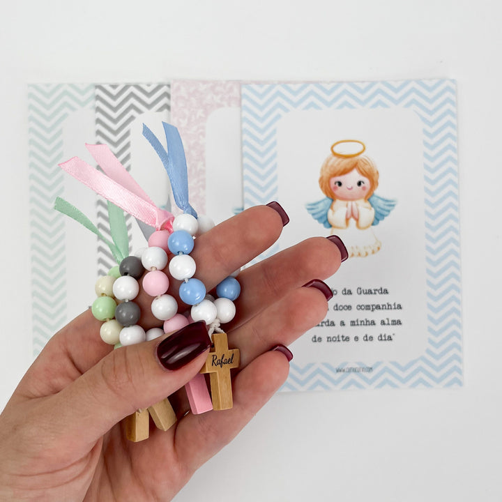Mini Terço Dezena com Pagela Anjinho - Lembrança Batizado